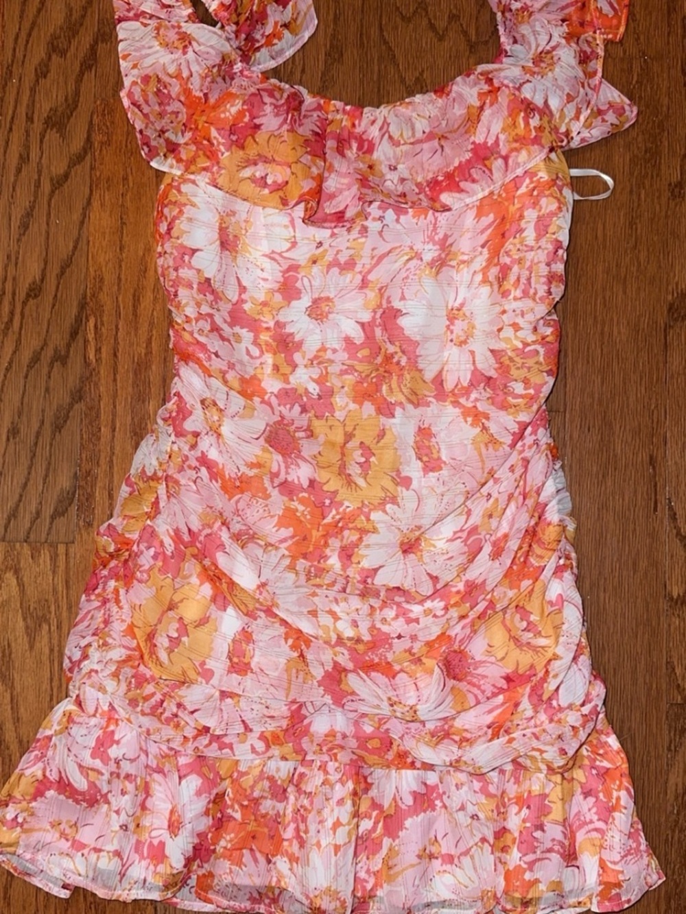 Hello Molly Floral Ruffled Summer Dress in Pink, Orange & White